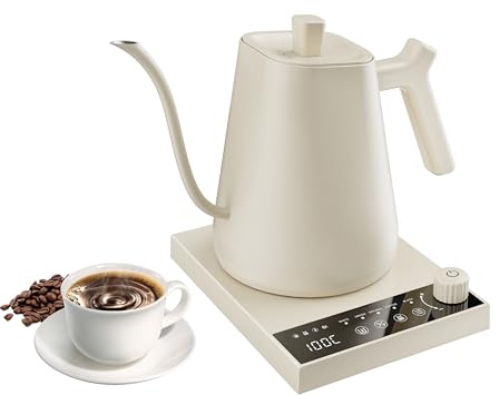 VICBINLY Electric Gooseneck Kettle, Pour Over Coffee and Tea Kettle, 600ml Tea Kettles, Boil-Dry Protection, Temperature Control White UTKWT60G