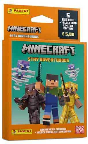 Minecraft Stay Adventurous Sticker Album Panini- Ecoblister [5 Bustine + 1 Block Card Limited Edition]