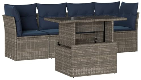 GeenYuu Set di 5 divani da giardino con cuscini, in rattan sintetico, resistente alle intemperie, con tavolo e gruppo di sedute per terrazza, balcone, set lounge per esterni, con rivestimenti