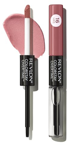 Revlon Liquid Lipstick with Clear Lip Gloss, ColorStay Overtime Lipcolor, Dual Ended with Vitamin E, 350 Bare Maximum, 0.07 Fl Oz