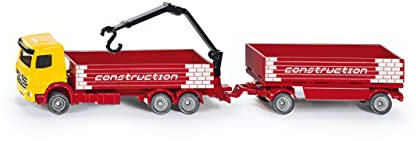 siku 1797, Baustoff-LKW mit Anhänger, 1:87, Metall/Kunststoff, Rot/Gelb, Beweglicher Kran