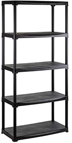 DEMA Kunststoffregal T80/5 schwarz, Kellerregal mit 5 Böden, wasserfest, stoßfest, werkzeugloser Aufbau, 225 kg Traglast, ideal für Keller, Garage, Werkstatt, Camping, robust & pflegeleicht