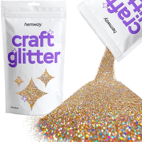 Hemway Craft Glitter Gold Silver Holographic 100g Ultrafine Glitter | for Crafts, Resin, Cosmetic, Nail, Face, Body, Festival, Tumblers, Art, Candle, Crafting