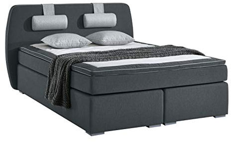 Atlantic Home Collection Boxspringbett REX, 140 x 200 cm, inklusive Topper (Härtegrad H2) und Nackenkissen, dunkelgrau
