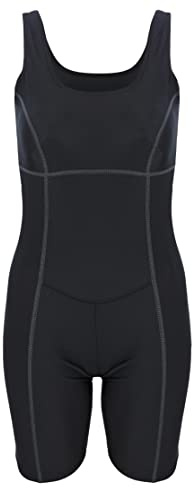 Aquarti Bañador de Natación para Mujer con Pierna Culotte, Negro/Costuras Grafito, 46
