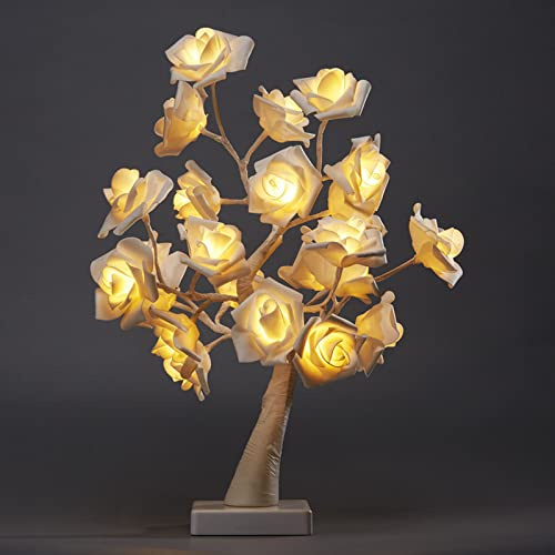 LED-trädlampa, rosenträd, ljusträd, bord, LED, rosenljus, trädlampa för sovrum, jul, hem, fest, dekoration (USB-kabel och batteridriven, 10 x 10 x 45 cm)