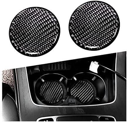 BESULEN Car Cup Holder Coaster, 2 PCS Carbon Fiber Non-Slip Embedded Coasters, Universal 2.75 Inch Cup Holder Insert Coaster Pad, Sports Racing Durable Drink Mat, Car Interior Accessories