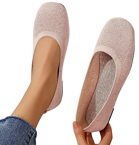 Minetom Femme Sport Chaussures Respirantes Confortable Tricotées Ballerines Loafers Décontractées Plates Flats Chaussures B Rose 39 EU