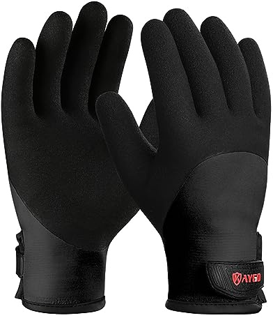 KAYGO Winter Arbeitshandschuhe Wasserdicht Kältebeständig, Doppel Gefüttert, Isolierte Thermo Arbeitshandschuhe mit Latex Beschichtung, Ideal für Kühllager Winter Arbeit (Schwarz, M, Gr 8)