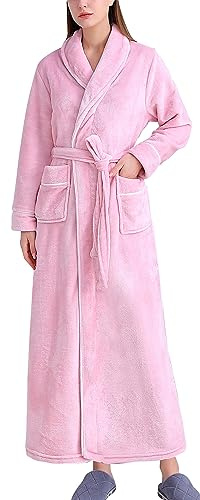 FEOYA Robe de Chambre Polaire Hiver Chaud Femme Homme Peignoir Long en Velours Femme Unisexe Peignoir de Bain avec Ceinture Style A6 2XL/3XL