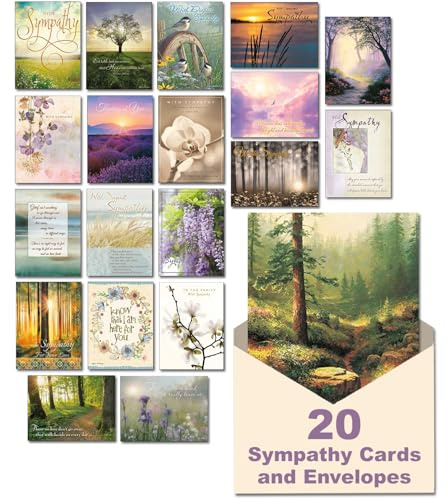 Leanin' Tree With Sincere Sympathy - Made in USA - 20 Bulk Sympathy Cards with Envelopes - Sympathy Cards For Loss Of Loved One - Elegant Bereavement Condolences Card Collection to Show Your Support