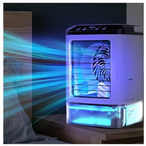 Aircon, 900ml Water Tank,with Ice Box,3 in1 Mini Air Cooler Humidifier Cooling Mist,7 LED Lights,with Handle Air Conditioners for Home Quiet for Home Office Travel
