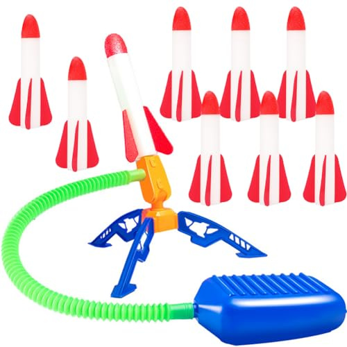 Lanceur de Fusée, Jouet Fusée Air, Fusée Plastique Kit avec 6 roquettes en Mousse,Fusée Jouet,Jouet Lance-Roquettes,Jouet Roquettes,Jouet Exterieur Enfant de 3-12 Ans,Cadeau Anniversaire Garçon Fille