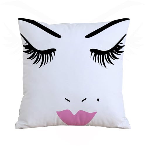 AELKSP Kissenbezug Kissenhülle Haus Dekorativ Für Jungen/Mädchen Wohnzimmer Schlafzimmer Sofa Stuhl Kissenbezüge,Wimpern, geschlossene Augen, rosa Lippenstift, Glamour, Make-up, Kosmetik, Sc,40x40 cm