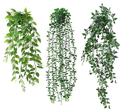 Artificial Hanging Plant, 3 PCS Fake Hanging Plants with Pots, Fake Ivy Potted Plants for Indoor Outdoor Home Decor Wall Room Patio Office Table Shelf