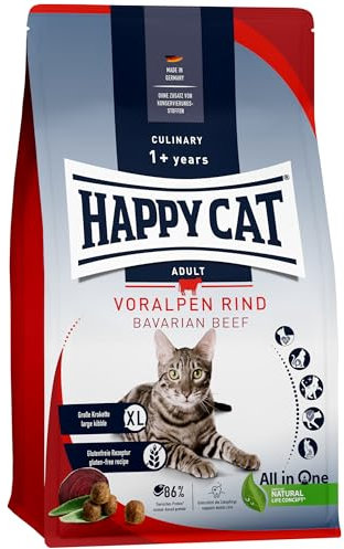 Happy Cat Culinary Adult Voralpen Rind M - Katzen-Trockenfutter für ausgewachsene Katzen und Kater - 4 kg