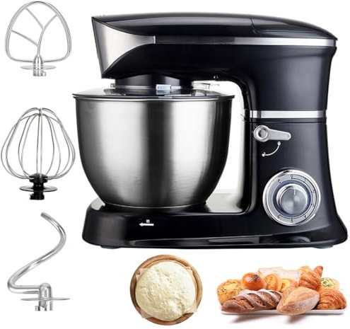 Batidora de Alimentos con tazón, batidoras de pie de 1300 W para Hornear, 6 configuraciones de Velocidad, batidora de Masa de Gran Capacidad de 6,5 L, con Paleta agitadora