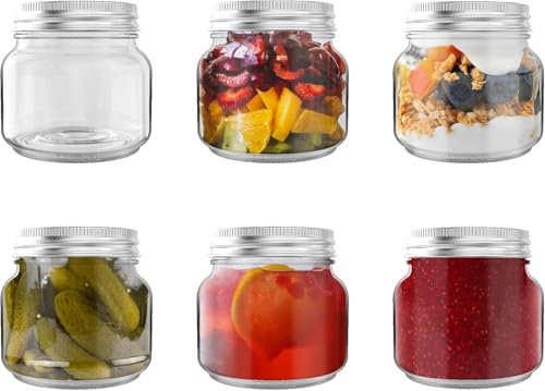 Lot de 6 Petits Pots en Verre avec Couvercle, 250ml, Bocaux Hermétiques avec Couvercle à Vis, Petit Pots Réutilisables Idéal pour Confiture, Miel, Épices, Yaourt, Desserts, Conservation Alimentaire
