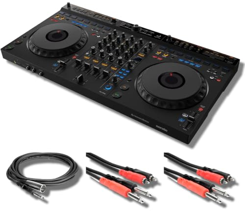 DDJ-GRV6 - Controlador de DJ de 4 canales con 2 cables Hosa CPR-203 Dual RCA de 1/4 pulgadas a doble RCA y cable Hosa STX-105M TRS a XLR de 1/4 pulgadas