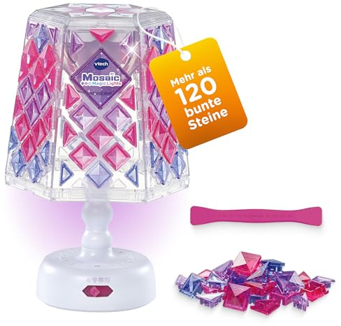 Vtech Mosaic Magic Lights Lampe – Personalisierbare Kinderlampe mit wiederverwendbaren Mosaiksteinen – Inkl. Nachtlicht-Funktion, Lichtmustermodus und Musik – Für Kinder von 5-9 Jahren