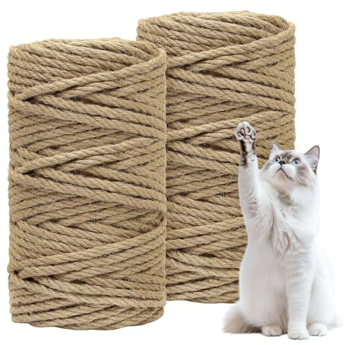 Corde Arbre à Chat 8 mm, Corde de Jute 8 mm x 100 m, Corde à griffer, Corde en Chanvre, Accessoire pour Chat, Corde à griffer, Corde en sisal, 2 Pièces de 50m