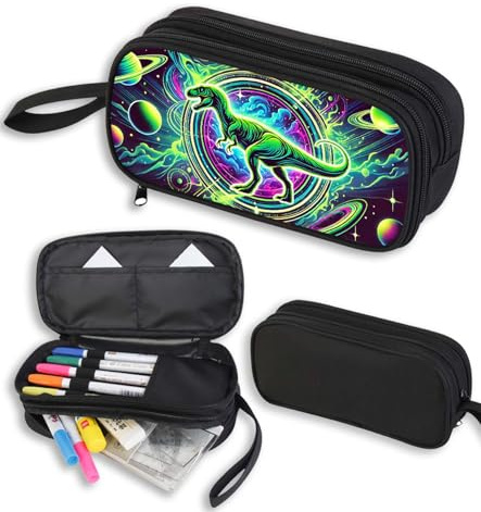 AnySmic Dinosaurier-Federmäppchen für Jungen und Mädchen, Dino-Federmäppchen für Kinder, großes Fassungsvermögen, Geschenk für Kinder in der Grundschule, Doppelreißverschluss, Stifttasche mit 2