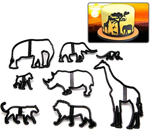 Animal Cookie Cutters, 8Pcs Fondant Cutters, Biscuit Mould Cake Molds by Elephant, Giraffe, Hippo, Monkey, Lion, Cake Decorating Tools for Party, DIY, Craft, Animals Theme(8 pcs)