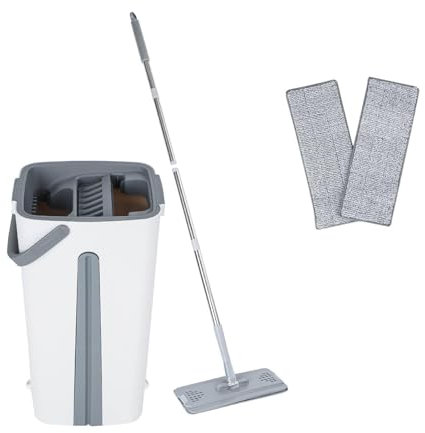 CROWNSHOP 360° Spin Mop and Bucket Set with 3 Washable Microfibre Pads – Flat Squeeze Floor Cleaning System for Tiles, Hardwood & Laminate | Wet & Dry Use | Hands-Free Wringing Bucket