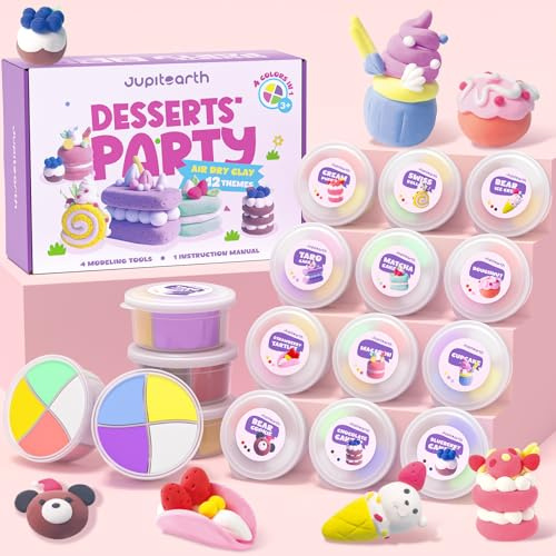 Air Dry Clay for Kids,12 Desserts Theme Party Foam Clay,Ultra Light Modeling Clay Kit, DIY Art and Home Party Favors for Boys & Girls (Dessert)