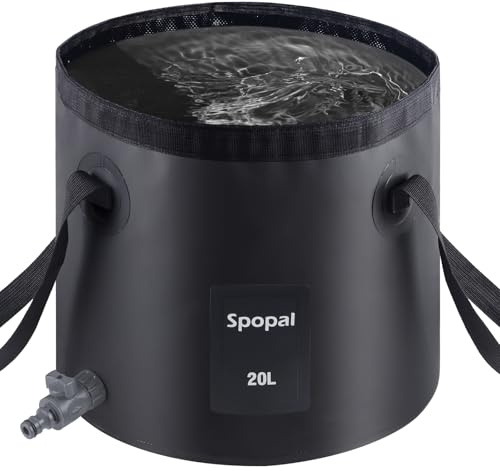 Spopal Outdoor hopfällbar hink, 20L- med vattenventil | Hopfällbar hink, Lätt att dosera vatten, hopfällbar skål, Bärbar vattenhink, för camping, fiske, resor, trädgård, camping