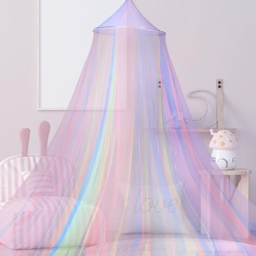 Kievano Betthimmel für Mädchen – Baldachin Kinderzimmer Regenbogen – Moskitonetz für Babybett, Einzelbett & Doppelbett – 60×250×1200 cm, mit Haken & Aufbewahrungsbeutel
