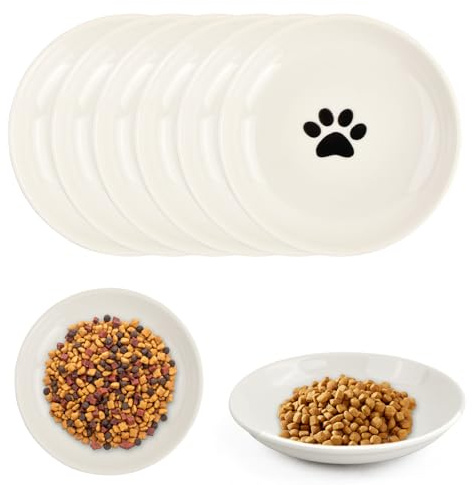 6 Piezas Comedero Gato Ceramica Cuenco, Bol para Gatito Antivómitos, Plato Comida Cachorro Plano, Tazon de Porcelana para Perros Agua y Comida para Aliviar la Fatiga de Bigotes