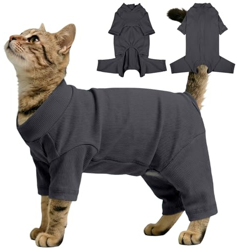 Yternal Sticky Hair Cat Clothes, Breathable & Lightweight, Reduces Shedding Fur Pajamas, Full Body Long Sleeve Surgical Bodysuit, Stop Licking & Shedding Darkgrey XS