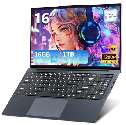 Txxren Laptop 16 inch, Core i5-8210Y Processor 16GB RAM 1TB SSD Win 11 Pro FHD 1920 * 1080 Notebook, with Type-C, USB 3.0, Dual Band Wi-Fi, Bluetooth, Numeric Keypad Laptops Computer