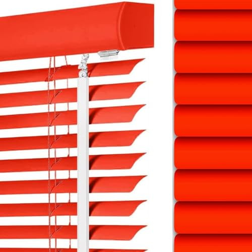 Aluminium Jalousien für Innen Fenster, Horizontale Verdunkelungsrollos 40cm 60cm 80cm 100cm 140cm 160cm Breit, Jalousien Rollo Plissee Ohne Bohren für Küche Büro Schlafzimmer(Rot)