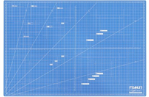 Dahle Skärmatta A1 självläkande, 60x90 cm - Dubbelsidig, 4 mm, blå | 5-lagers PVC, rutnät med DIN-format, skalor i cm och tum – för tyg, papper och kartong