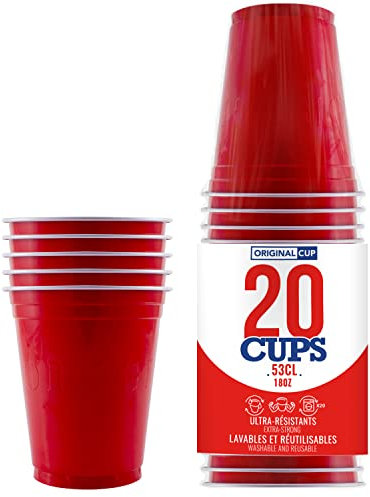 Pack de x20 Original Red Cups Officiels | Gobelets Américains 53cl Rouges | Beer Pong | Qualité Premium | Gobelets en Plastique Réutilisables | Lavables Main ou Lave-Vaisselle | OriginalCup®