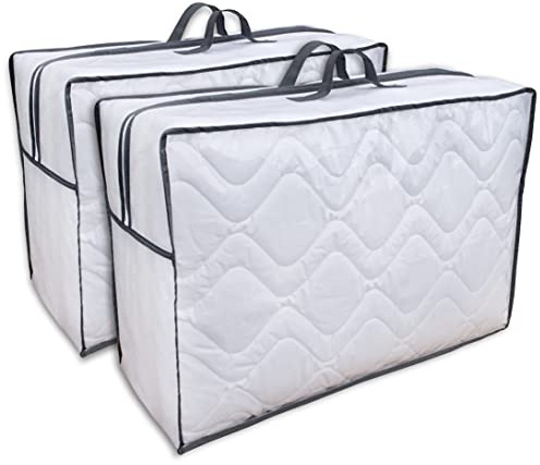 franknatur 2x Aufbewahrungstasche für Bettdecken - Tasche Aufbewahrung Bettwäsche Weiß