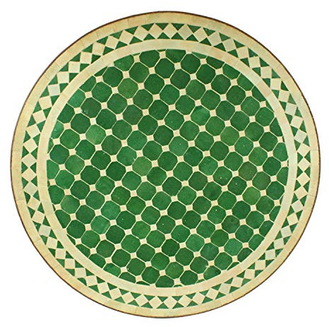 Casa Moro Orientalischer Gartentisch Mosaiktisch Balkontisch Bistrotisch Ø 60 cm grün weiß glasiert rund mit Gestell H 73 cm Handmade MT2034