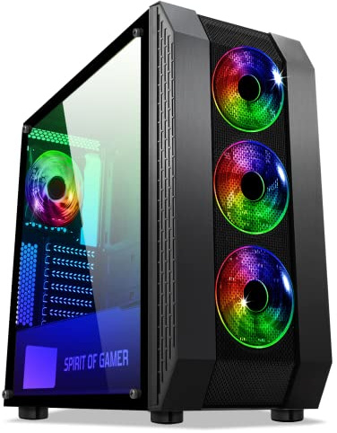 SPIRIT OF GAMER – ROGUE VI - Boitier PC Gamer ATX / mATX / ITX – Façade et Paroi en Verre Trempé – 4 Ventilateurs LED RGB Adressable 120mm – Compatible AURA / MSI MYSTIC / ASROCK 3Pin