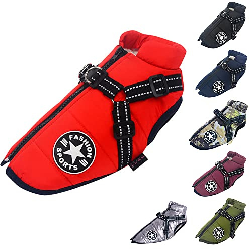 Gilet pour Chien - Manteau imperméable - avec Harnais - pour Hiver Chaud et Doux - 12 Couleurs - Rouge M