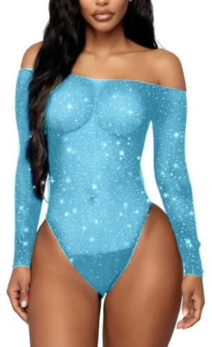 RSLOVE Lencería de Mujer Body de Red Ver A Través Sexy de Manga Larga de Una Pieza Teddy