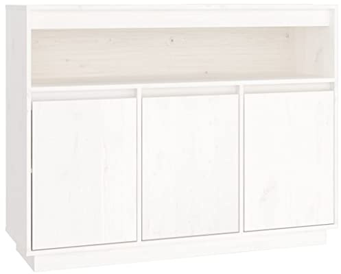 vidaXL Buffet Armoire de Rangement Organisateur de Maison Armoire de Salon Meuble de Salle de Séjour Intérieur Blanc 104,5x34x80 cm Bois Massif de Pin