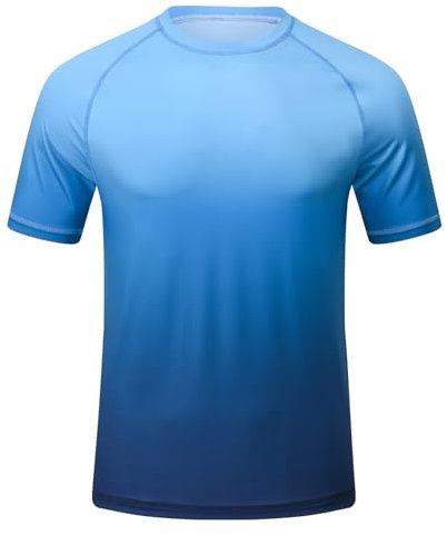 Huayuzh UV Shirt Herren Rashguard T-Shirt UPF 50+ Schnelltrocknend Leicht Atmungsaktiv Schwimm Surfen Wandern Top Blau Verlaufsfarbe XL
