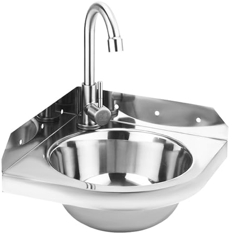 Stainless Steel Corner Sink for Small Spaces - Bar and Kitchen Basin, Mini Vanity Room for Bathroom (26cm / 10.3in)