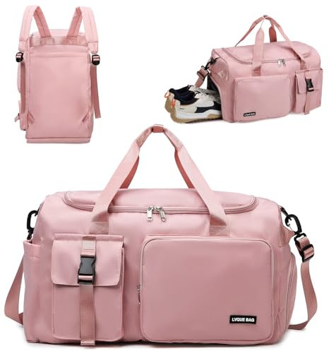 flintronic Sporttasche Damen Herren 42L Reisetasche mit Schuhfach Nassfach Faltbare Reisetasche Weekender Sporttasche Schwimmtasche FitnesstascheTrainingstasche für Reisen, Fitness, Sport (Rosa)