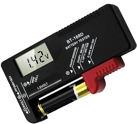Comprobador De Pilas Probador universal de batería para pilas AAA, AA, C, D y Botton, 1.5V, 9V, Medidor Carga Pilas Comprobador de voltaje de batería para reciclar baterías (BT-168)
