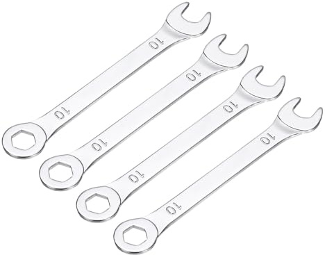 QUARKZMAN 4 stycken 10 mm ringskiftnyckelset, gaffelringsnyckel 6-punkts ände 15 graders offset, öppen skiftnyckel set stål silver för handverktyg hushåll reparationer