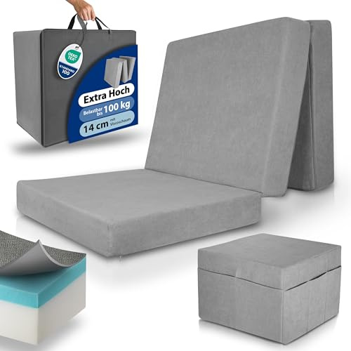 Beautissu Premium Colchón Plegable 80x200 cm Gris Incl. Funda - colchón para Invitados Extra Grueso 14 cm Espuma viscoelástica, firmeza H3 - Gran Comodidad para Dormir, Lavable - Model L