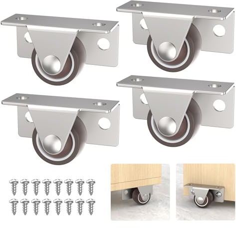Mixizigoz 1 Inch Side Mount Casters, Mini Low Profile Casters Wheel for Wooden Furniture, Cabinet, Underbed Drawer - DIY Fixed Rubber Roller (1 Inch Wheel, 4)